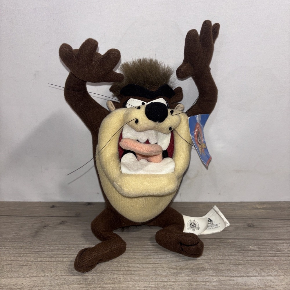 Vintage 1998 LOONEY TUNES Taz Tasmanian Devil Sitting Arms Up Plush Stuffed 9"